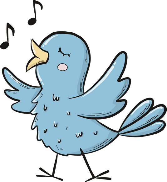 hand drawn png blue bird singing a song, spring doodle