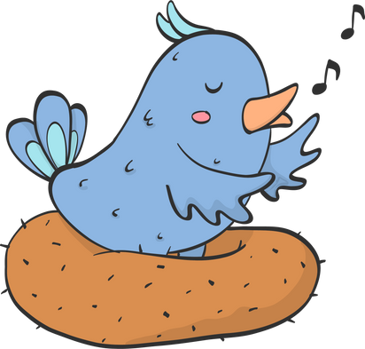 Easter PNG doodle of cute blue bird singing in its nest